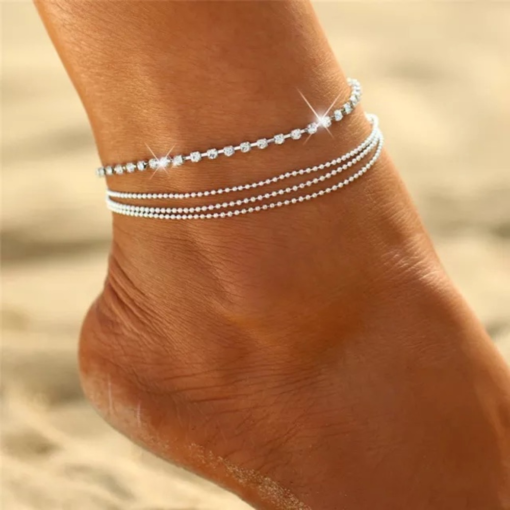 🆕 Multilayer Crystal Rhinestone and Round Bead Fashion Anklet